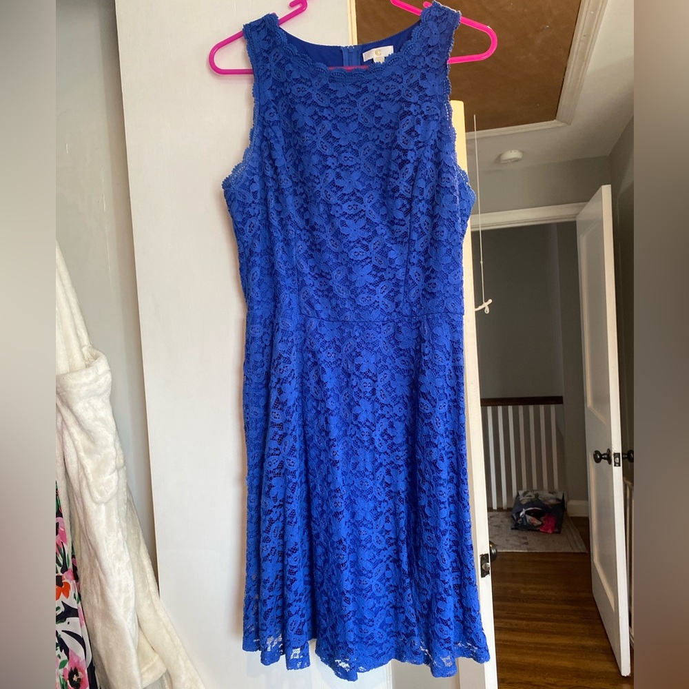 Royal blue sleeveless lace dress